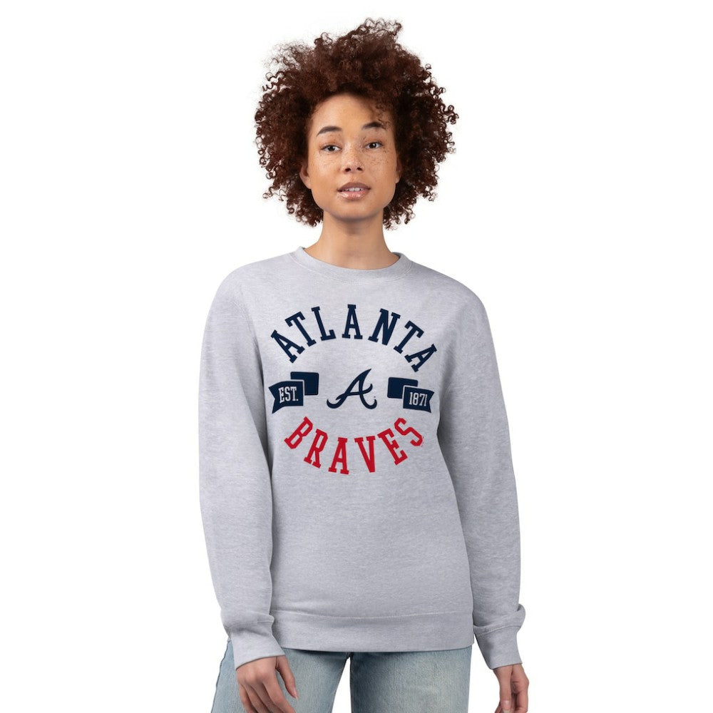 Atlanta Braves G-III 4Her by Carl Banks Women's Team Logo Fleece Pullover Sweatshirt - Heather Gray