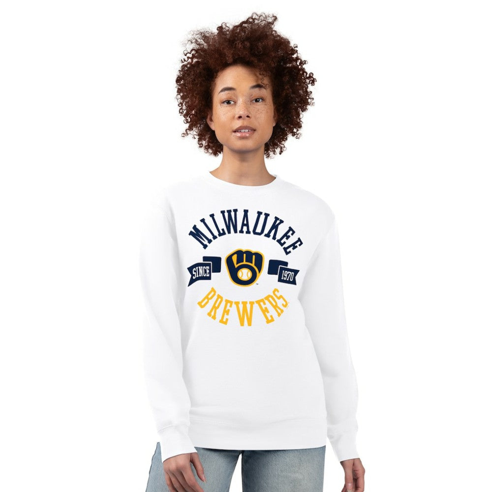 Milwaukee Brewers G-III 4Her by Carl Banks Women's Team Logo Fleece Pullover Sweatshirt - White