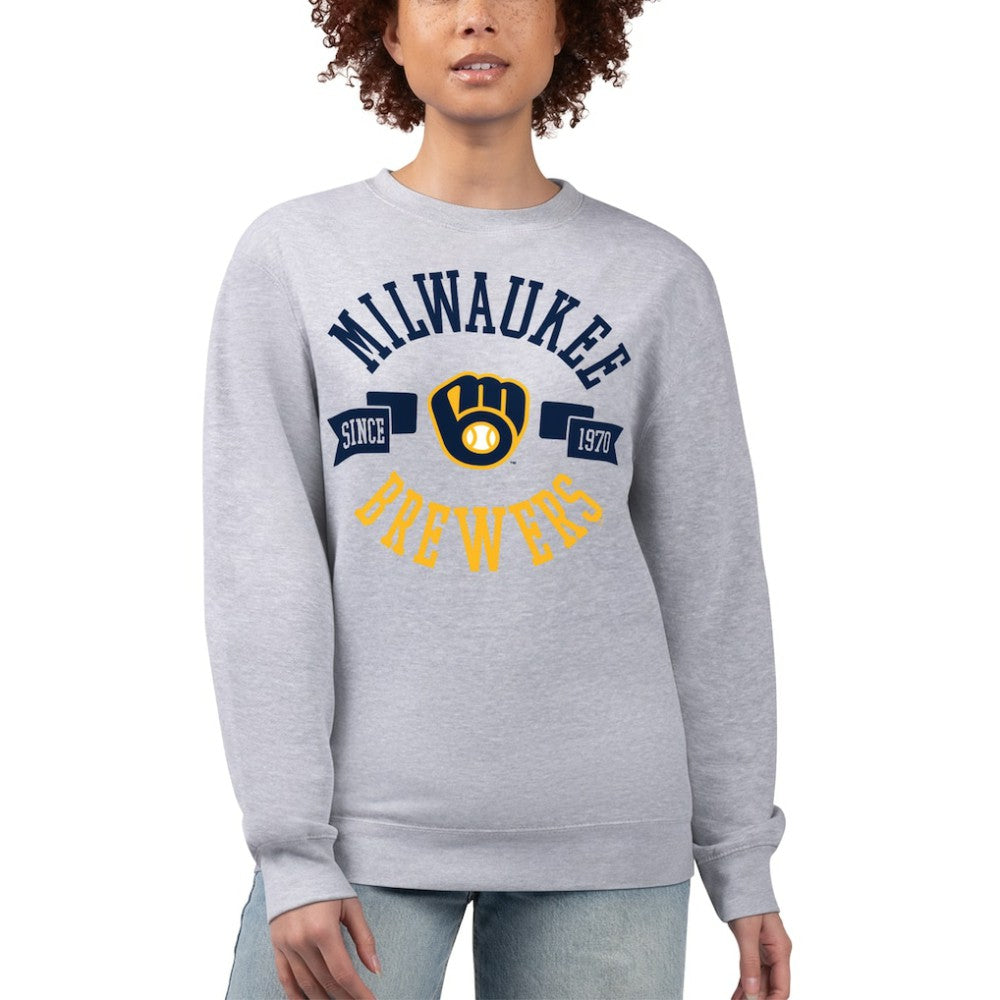 Milwaukee Brewers G-III 4Her by Carl Banks Women's Team Logo Fleece Pullover Sweatshirt - Heather Gray