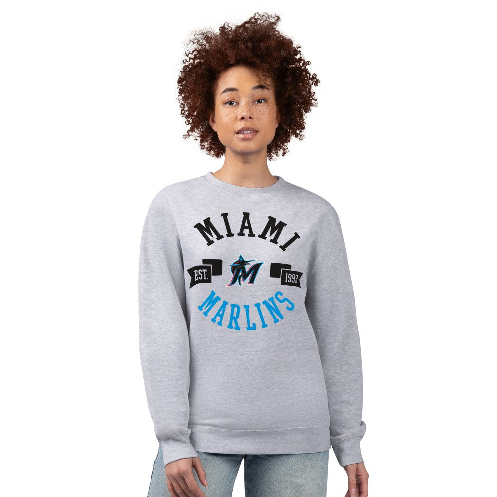 Miami Marlins G-III 4Her by Carl Banks Women's Team Logo Fleece Pullover Sweatshirt - Heather Gray