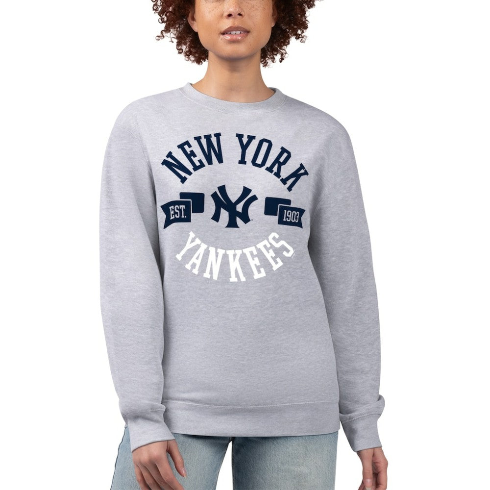 New York Yankees G-III 4Her by Carl Banks Women's Team Logo Fleece Pullover Sweatshirt - Heather Gray