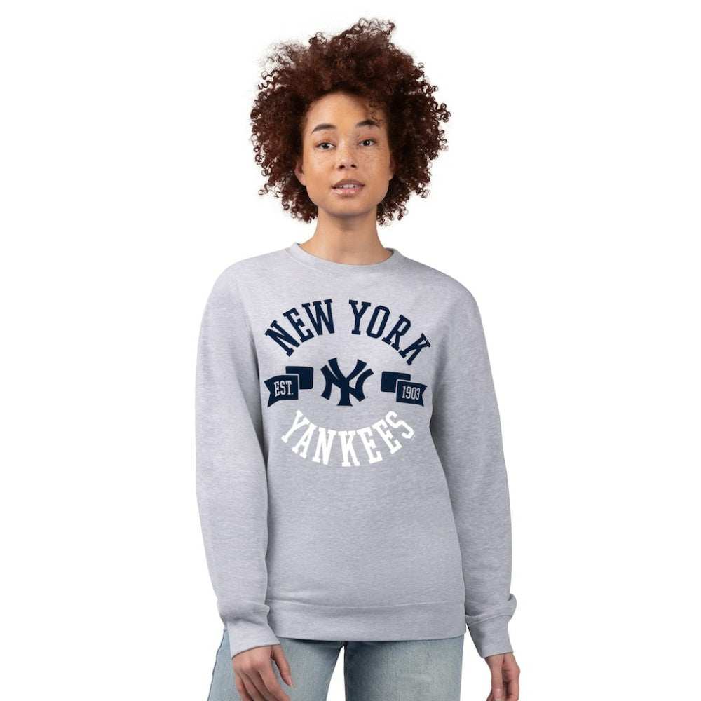 New York Yankees G-III 4Her by Carl Banks Women's Team Logo Fleece Pullover Sweatshirt - Heather Gray