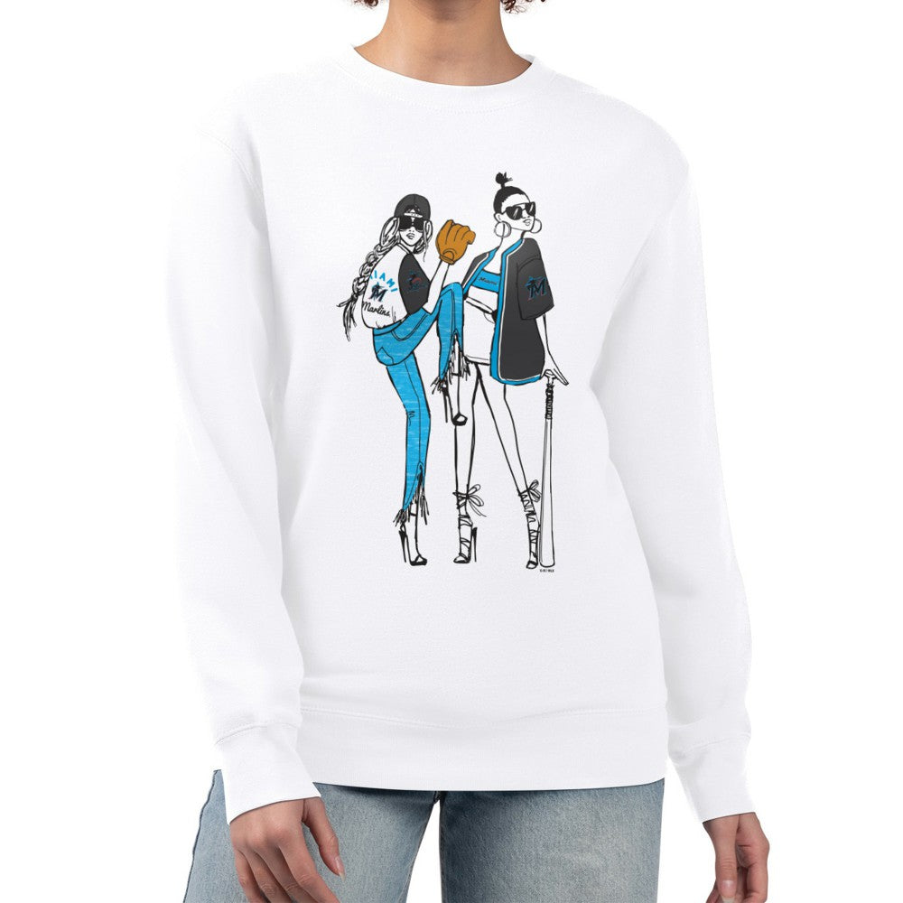 Miami Marlins G-III 4Her by Carl Banks Women's Baseball Girls Fleece Pullover Sweatshirt - White