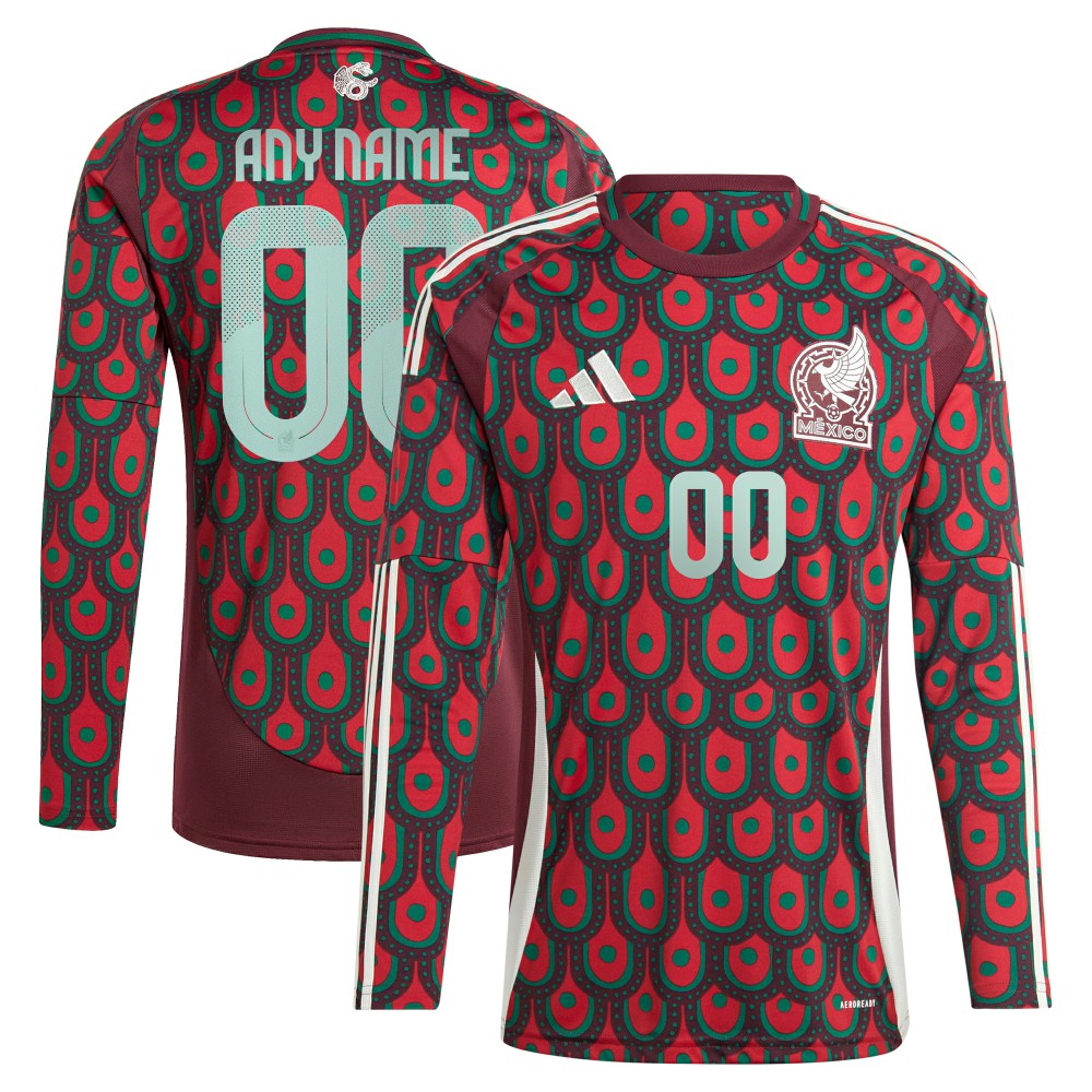 Mexico National Team 2024 Home Replica Custom Long Sleeve Jersey - Burgundy | Adidas cheap