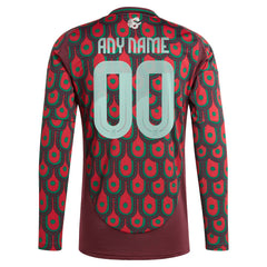 Mexico National Team 2024 Home Replica Custom Long Sleeve Jersey - Burgundy | Adidas cheap