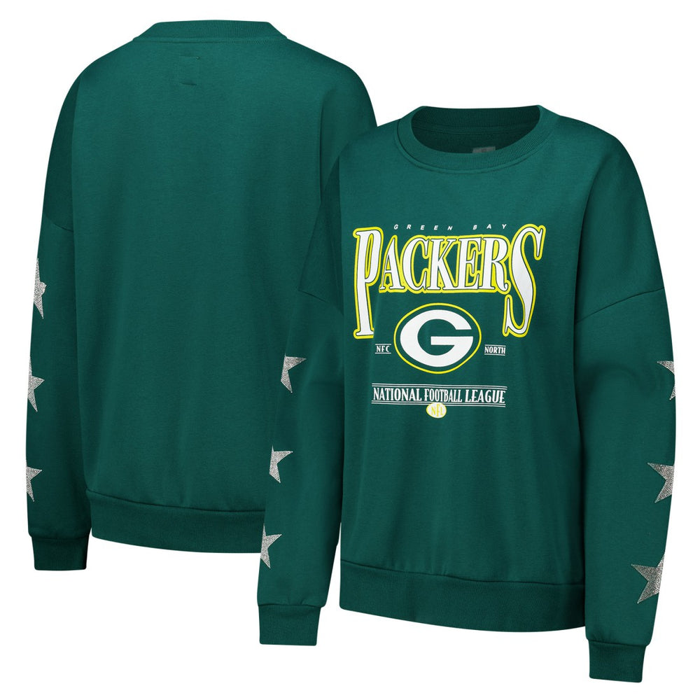 Green Bay Packers Gameday Couture Women's Rhinestone Star Sleeve Settle the Score Oversized Pullover Sweatshirt - Green cheap