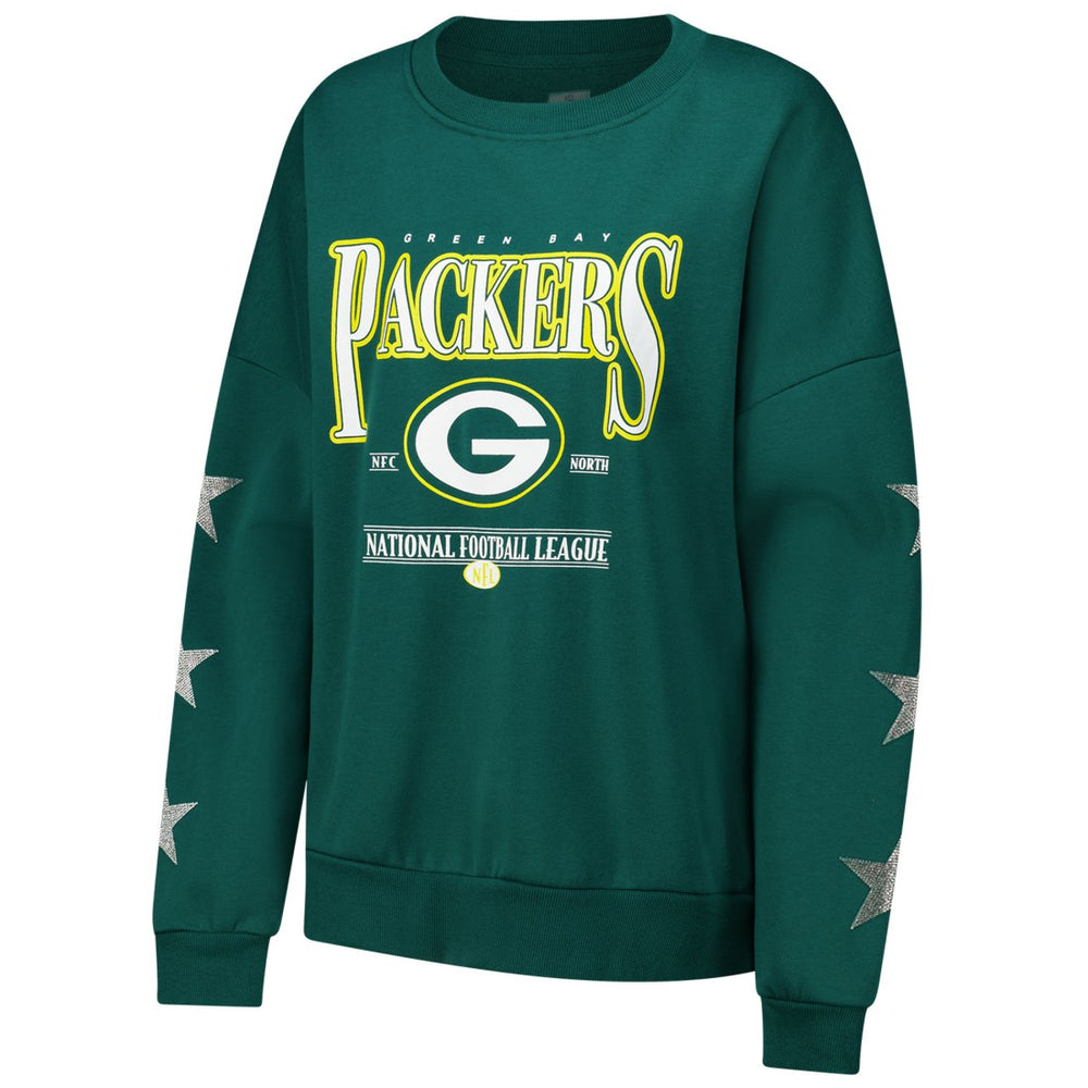 Green Bay Packers Gameday Couture Women's Rhinestone Star Sleeve Settle the Score Oversized Pullover Sweatshirt - Green cheap