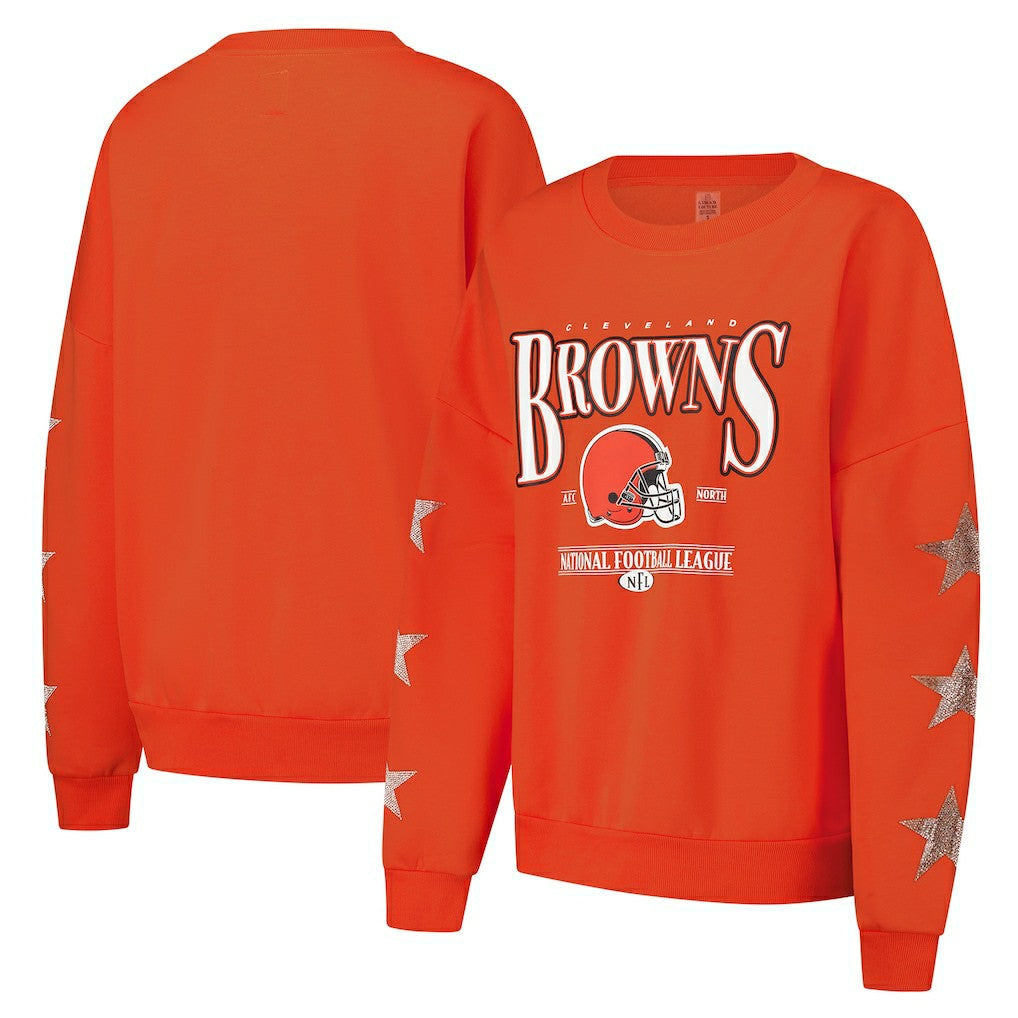 Cleveland Browns Gameday Couture Women's Rhinestone Star Sleeve Settle the Score Oversized Pullover Sweatshirt - Orange outlet