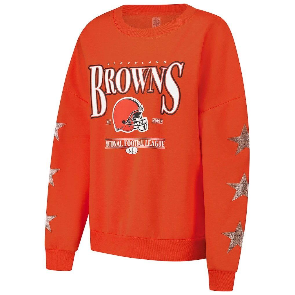 Cleveland Browns Gameday Couture Women's Rhinestone Star Sleeve Settle the Score Oversized Pullover Sweatshirt - Orange outlet