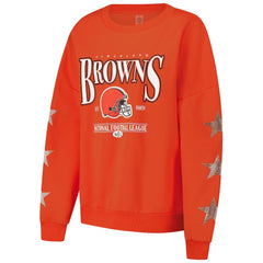 Cleveland Browns Gameday Couture Women's Rhinestone Star Sleeve Settle the Score Oversized Pullover Sweatshirt - Orange outlet