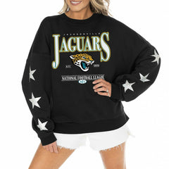 Jacksonville Jaguars Gameday Couture Women's Rhinestone Star Sleeve Settle the Score Oversized Pullover Sweatshirt - Black cheap
