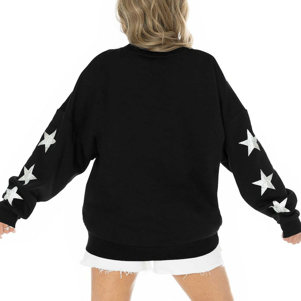 Jacksonville Jaguars Gameday Couture Women's Rhinestone Star Sleeve Settle the Score Oversized Pullover Sweatshirt - Black cheap