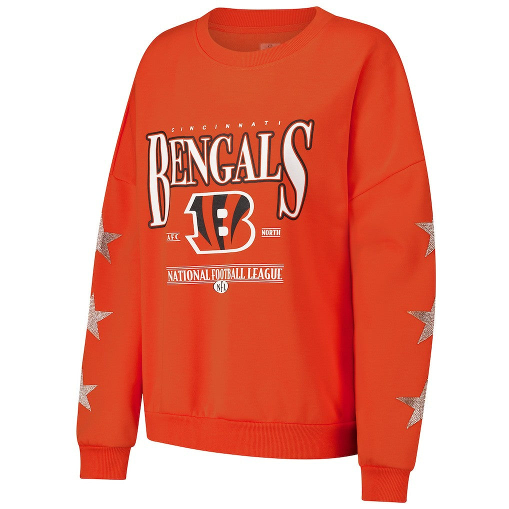 Cincinnati Bengals Gameday Couture Women's Rhinestone Star Sleeve Settle the Score Oversized Pullover Sweatshirt - Orange for sale