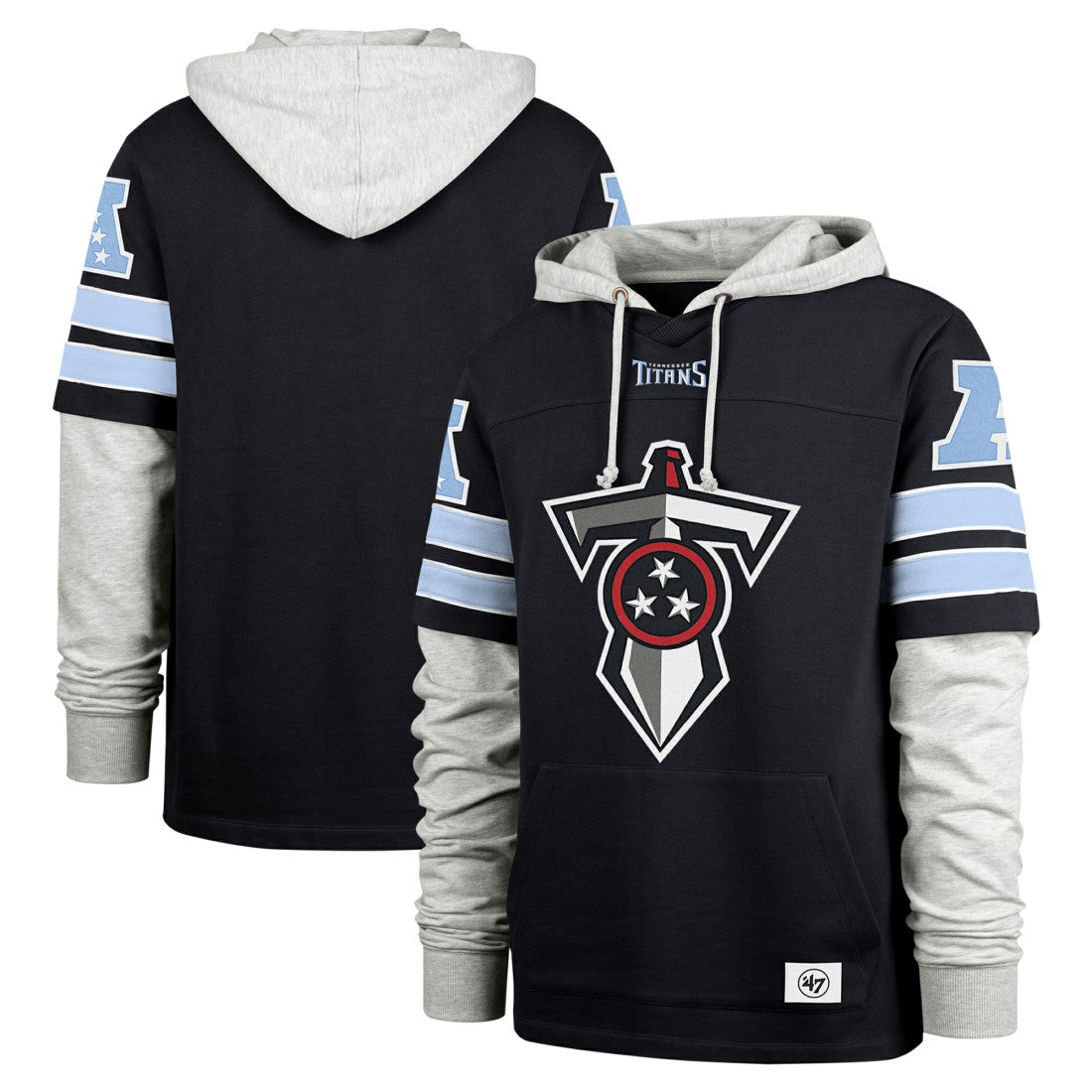 Tennessee Titans '47 Double Header Blitz Cornerback Pullover Hoodie - Navy outlet