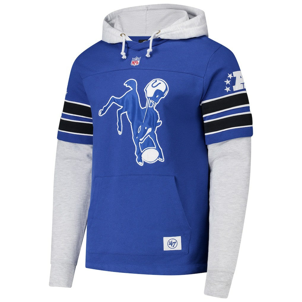 Indianapolis Colts '47 Throwback Double Header Blitz Cornerback Hoodie - Royal discount