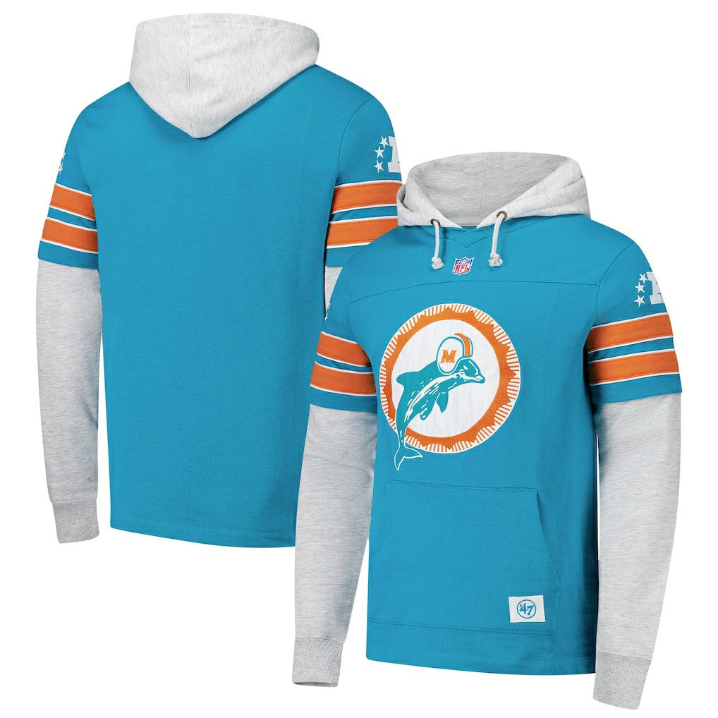 Miami Dolphins '47 Throwback Double Header Blitz Cornerback Hoodie - Aqua sale