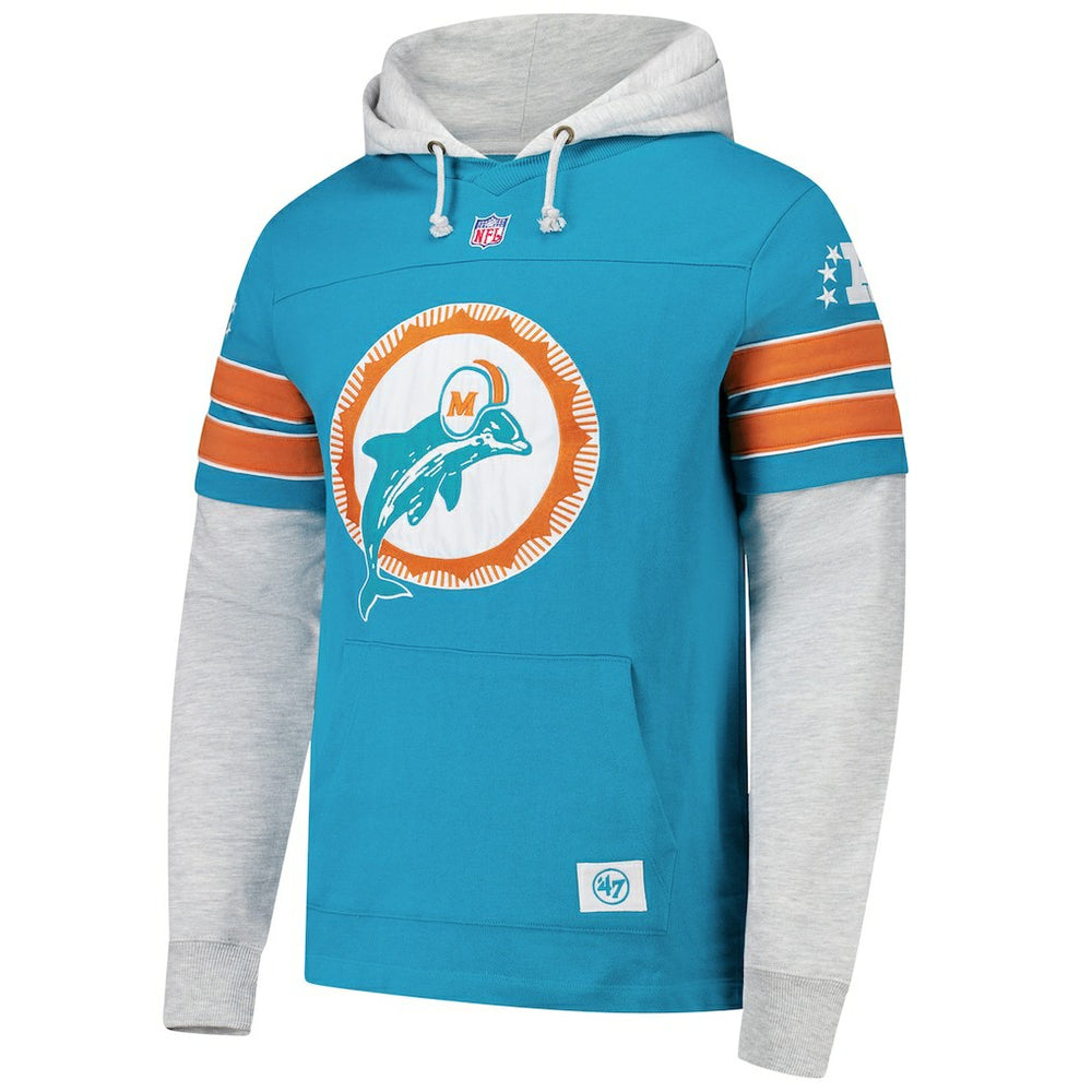 Miami Dolphins '47 Throwback Double Header Blitz Cornerback Hoodie - Aqua sale