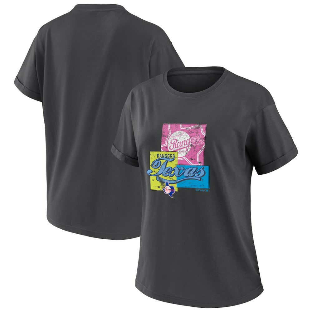 Texas Rangers WEAR by Erin Andrews Women's Domestic Box Color Boyfriend T-Shirt - Charcoal