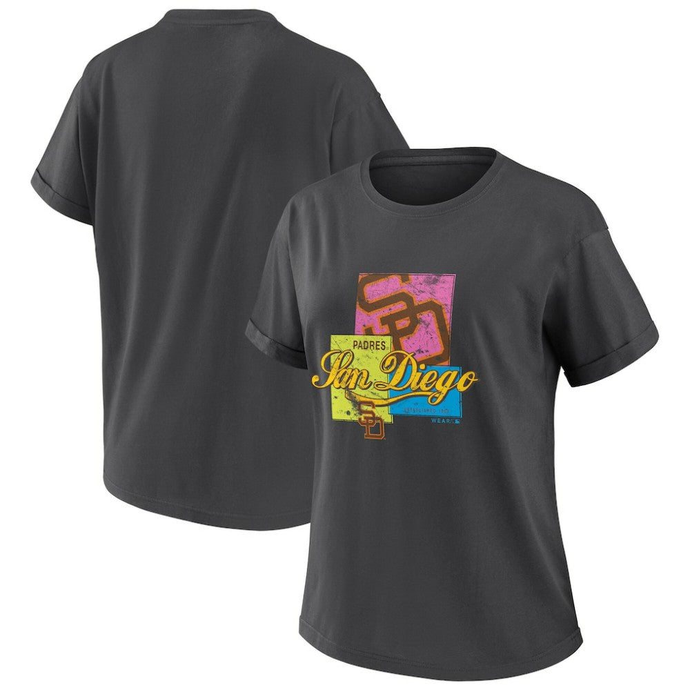 San Diego Padres WEAR by Erin Andrews Women's Domestic Box Color Boyfriend T-Shirt - Charcoal