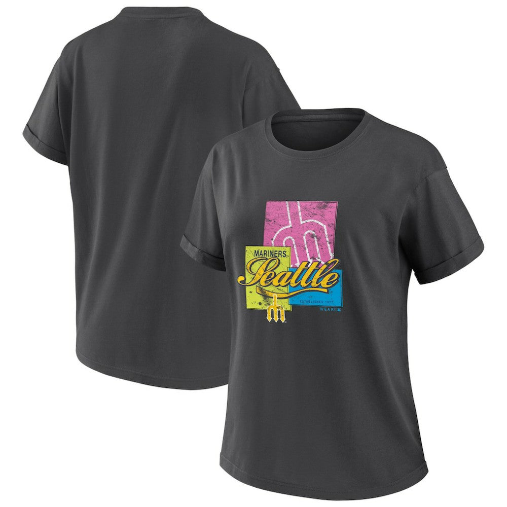 Seattle Mariners WEAR by Erin Andrews Women's Domestic Box Color Boyfriend T-Shirt - Charcoal
