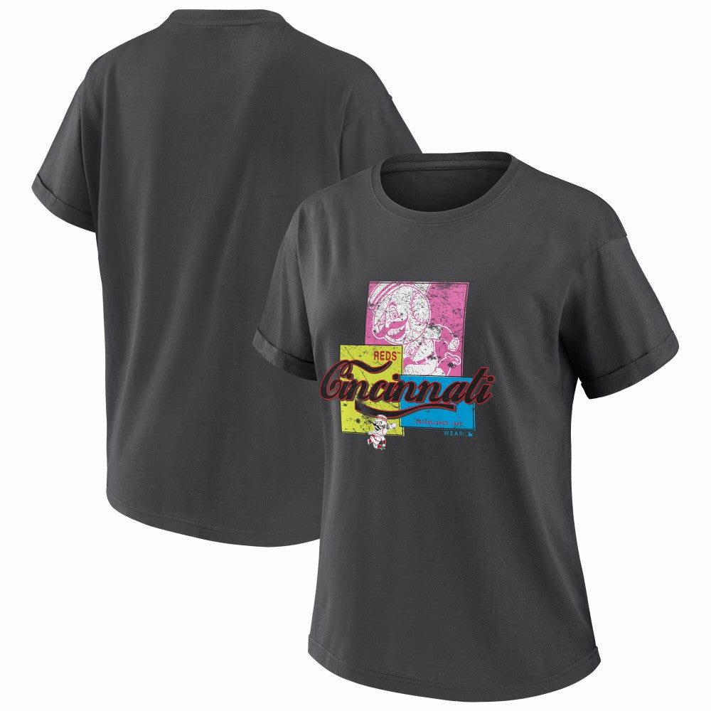 Cincinnati Reds WEAR by Erin Andrews Women's Domestic Box Color Boyfriend T-Shirt - Charcoal