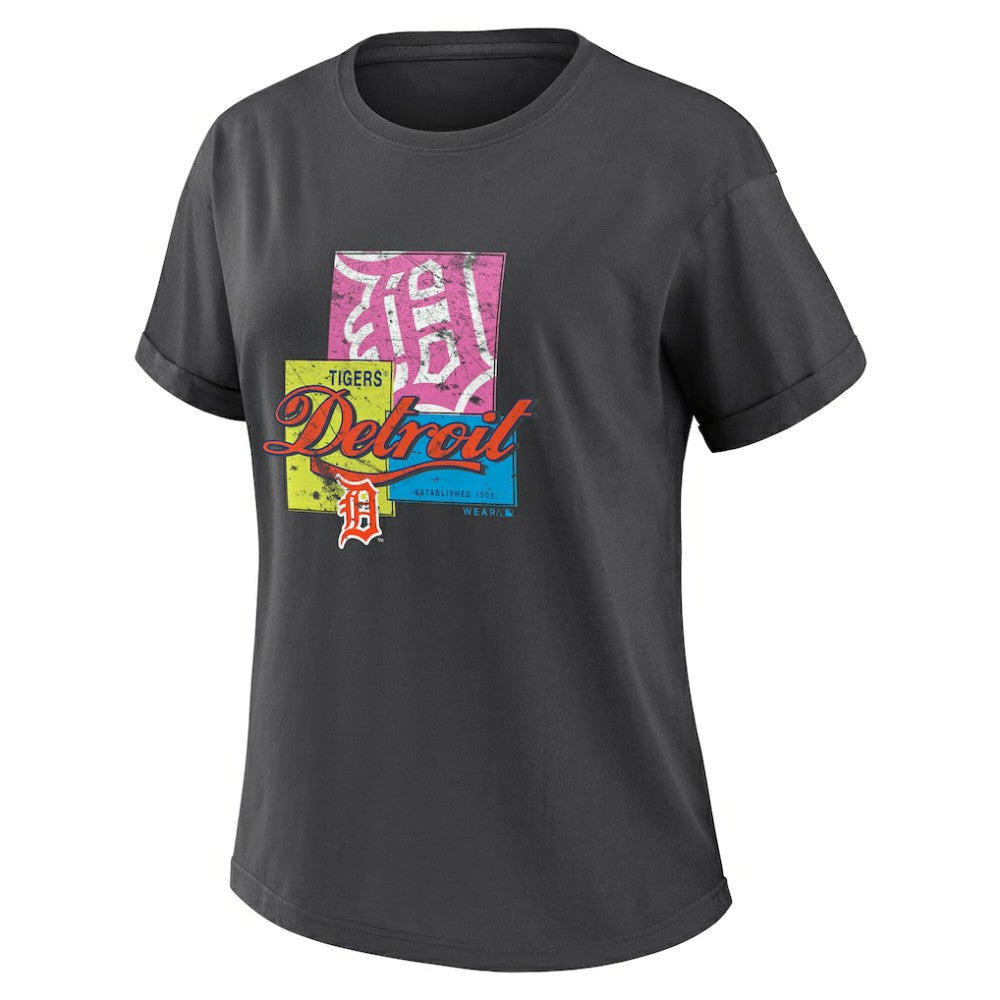 Detroit Tigers WEAR by Erin Andrews Women's Domestic Box Color Boyfriend T-Shirt - Charcoal