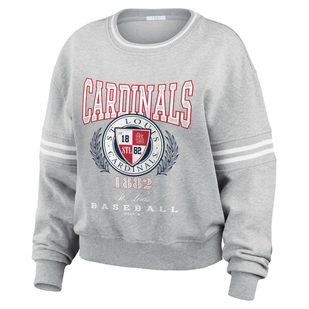 St. Louis Cardinals WEAR by Erin Andrews Women's Domestic Crest Pullover Sweatshirt - Heather Gray