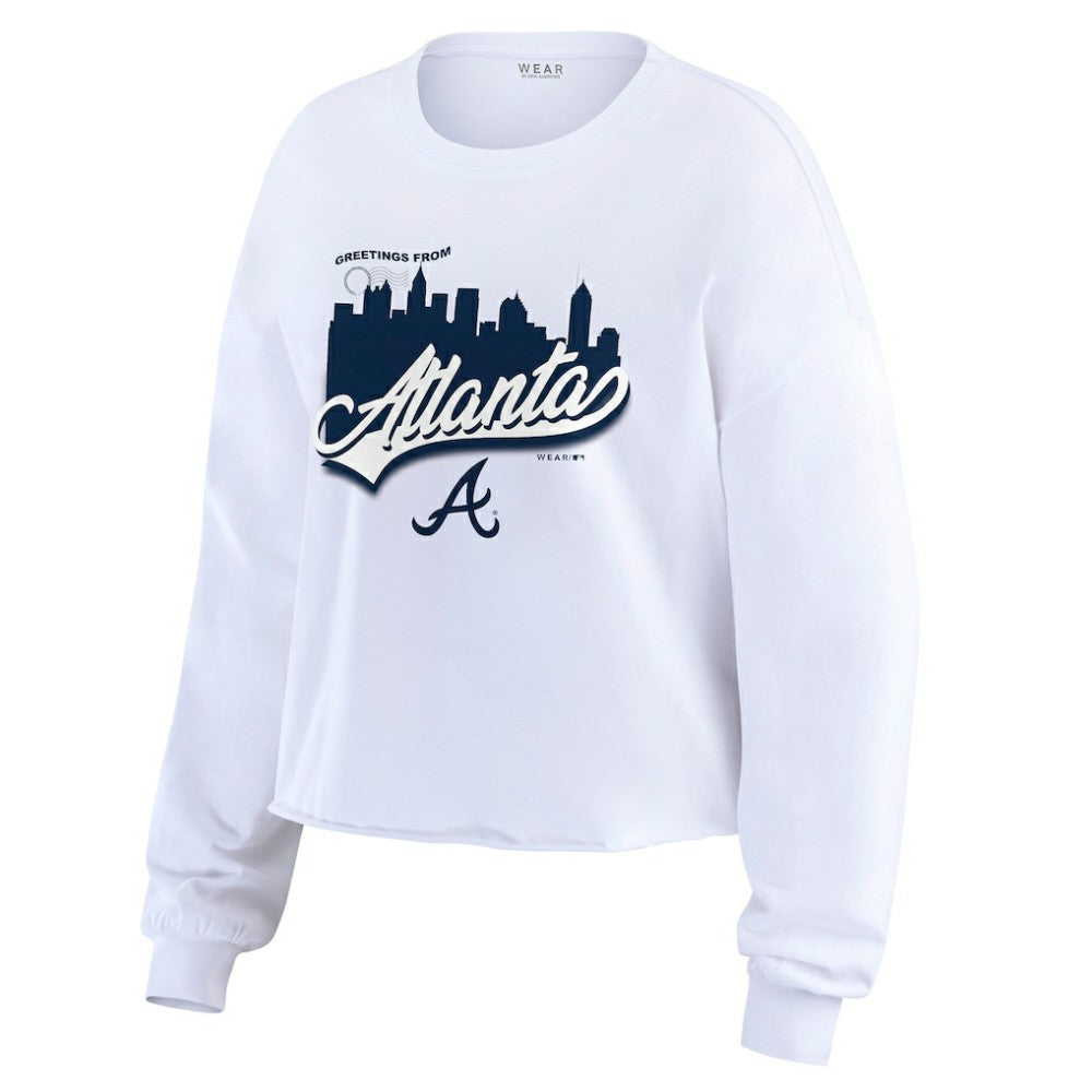 Atlanta Braves WEAR by Erin Andrews Women's Domestic Postcard Long Sleeve T-Shirt - White