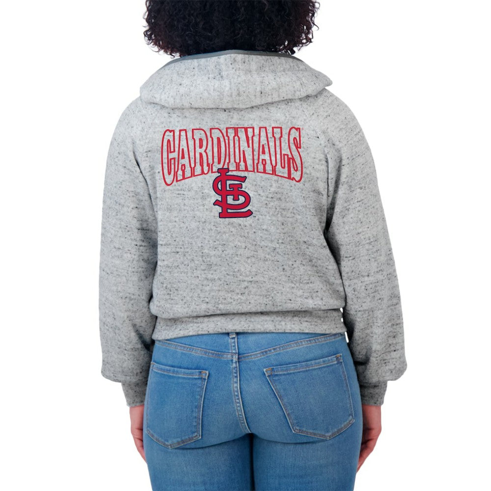 St. Louis Cardinals WEAR by Erin Andrews Women's Speckled Fleece Cropped Full-Zip Hoodie - Heather Gray
