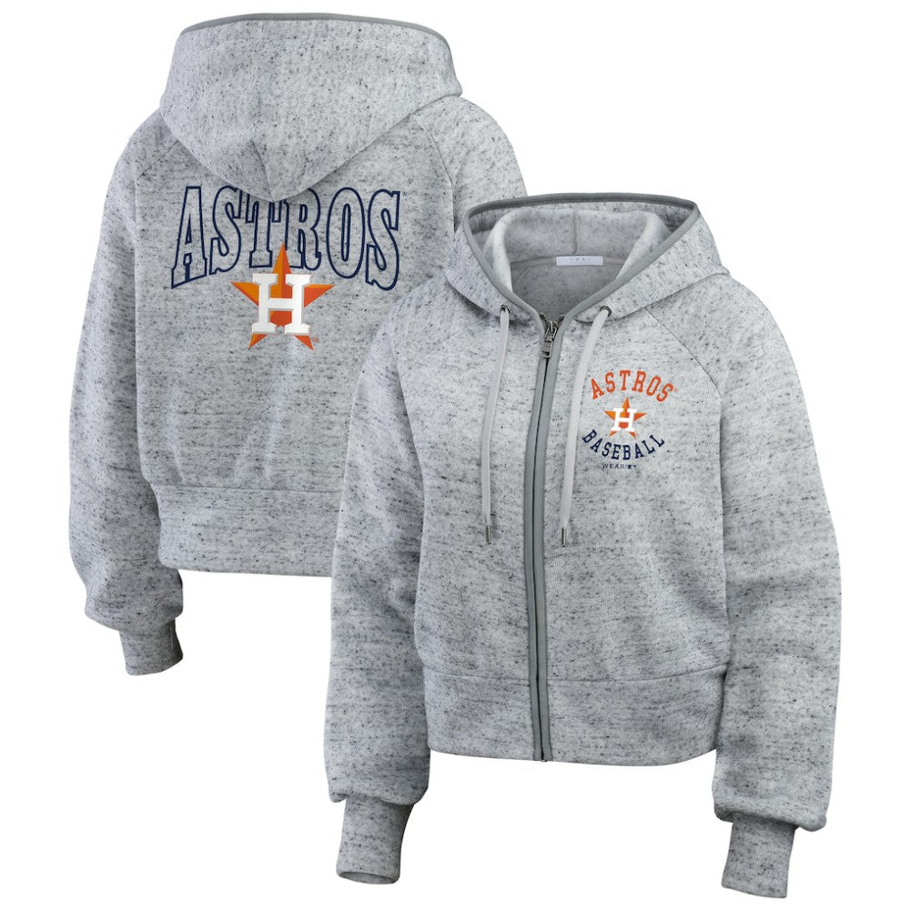 Houston Astros WEAR by Erin Andrews Women's Speckled Fleece Cropped Full-Zip Hoodie - Heather Gray
