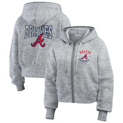 Atlanta Braves WEAR by Erin Andrews Women's Speckled Fleece Cropped Full-Zip Hoodie - Heather Gray