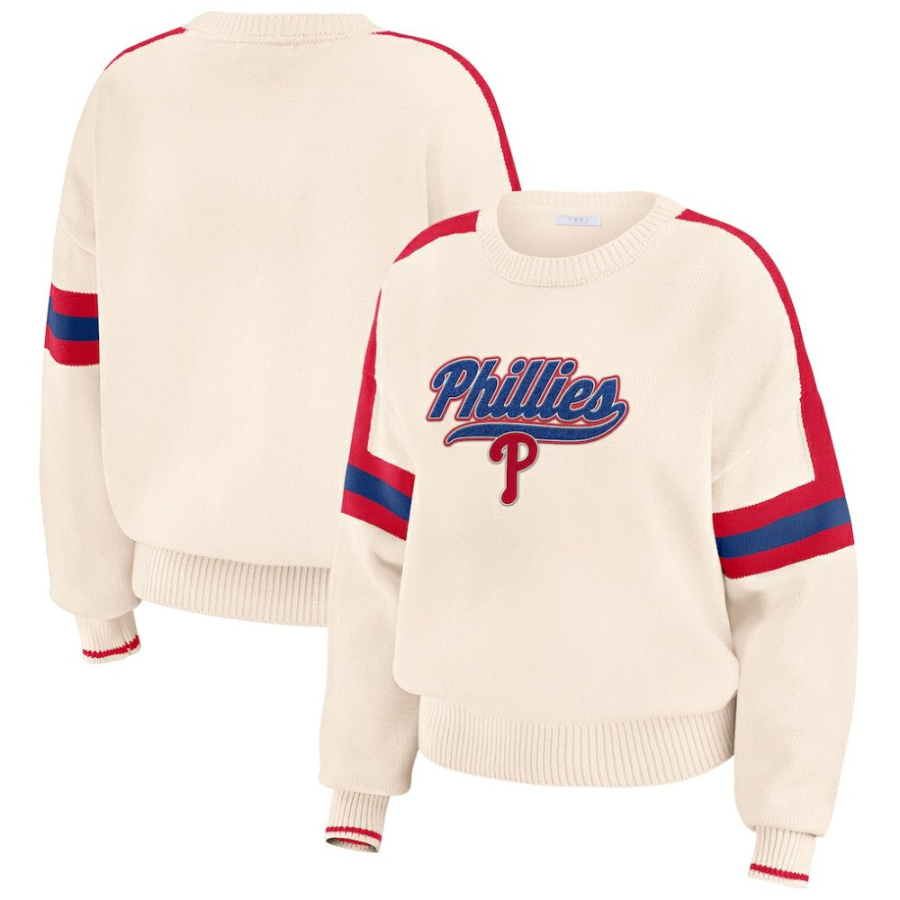 Philadelphia Phillies WEAR by Erin Andrews Women's Stripe Pullover Sweater - Cream