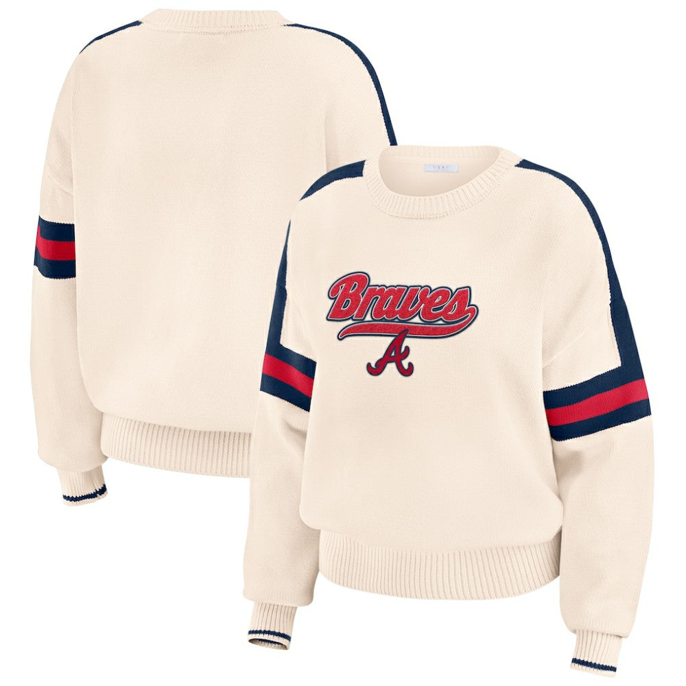 Atlanta Braves WEAR by Erin Andrews Women's Stripe Pullover Sweater - Cream