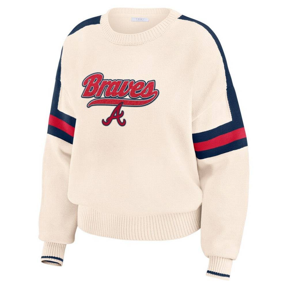 Atlanta Braves WEAR by Erin Andrews Women's Stripe Pullover Sweater - Cream