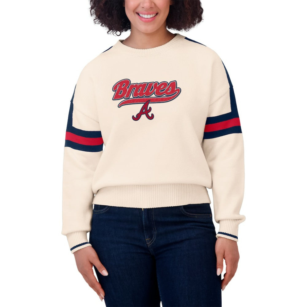 Atlanta Braves WEAR by Erin Andrews Women's Stripe Pullover Sweater - Cream
