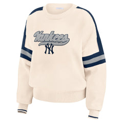 New York Yankees WEAR by Erin Andrews Women's Stripe Pullover Sweater - Cream
