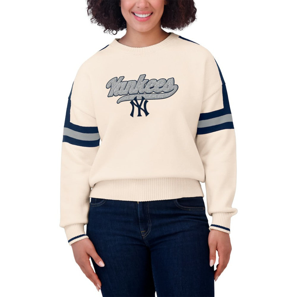 New York Yankees WEAR by Erin Andrews Women's Stripe Pullover Sweater - Cream