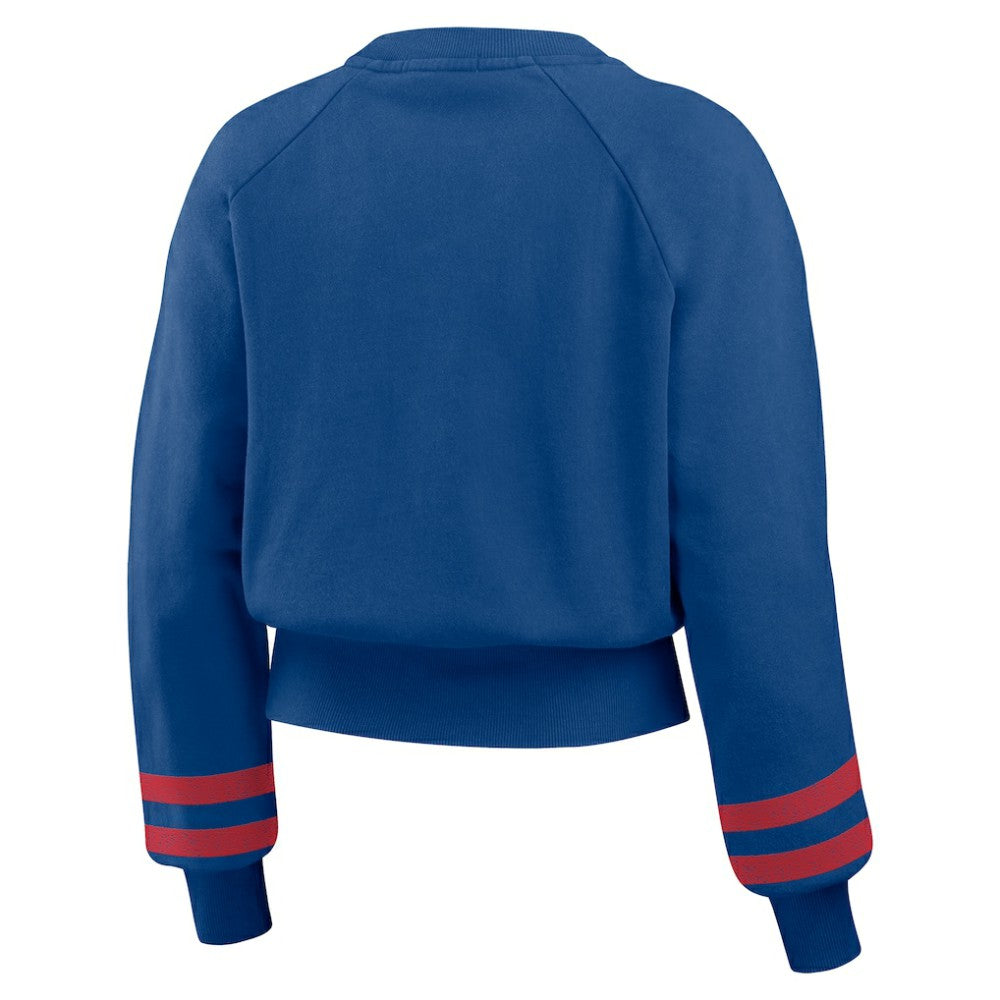 Texas Rangers WEAR by Erin Andrews Women's Vintage Washed Cropped Pullover Sweatshirt - Royal