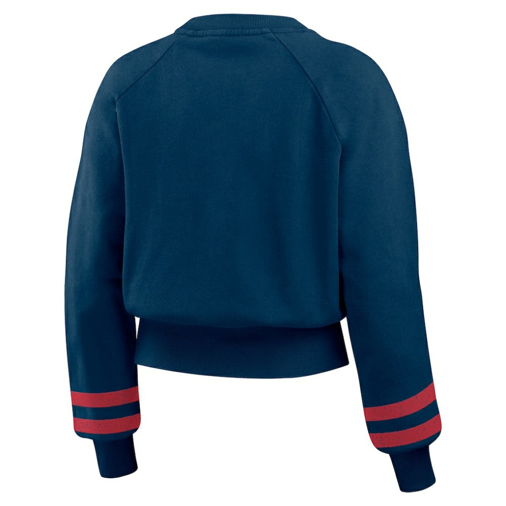 Atlanta Braves WEAR by Erin Andrews Women's Vintage Washed Cropped Pullover Sweatshirt - Navy