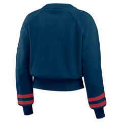 Atlanta Braves WEAR by Erin Andrews Women's Vintage Washed Cropped Pullover Sweatshirt - Navy