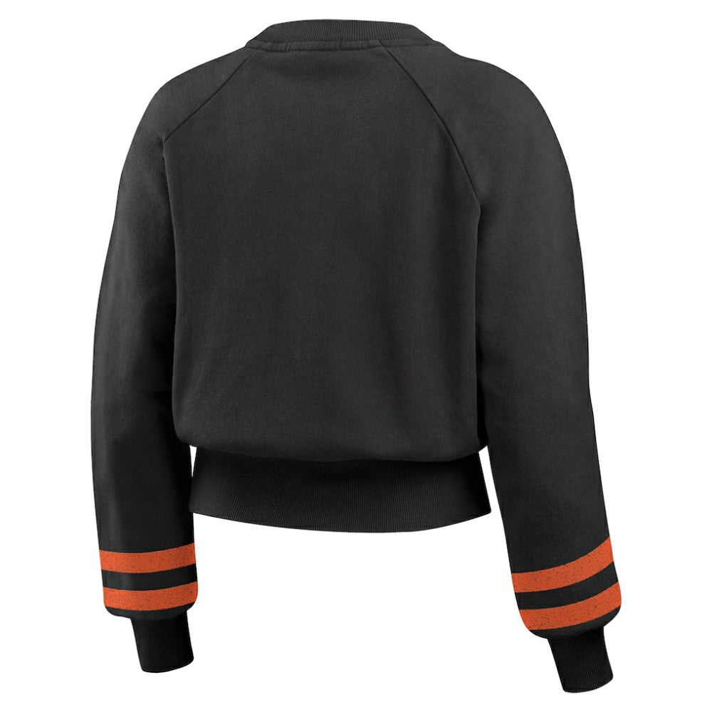 Baltimore Orioles WEAR by Erin Andrews Women's Vintage Washed Cropped Pullover Sweatshirt - Black