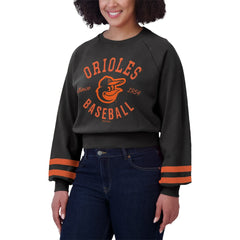Baltimore Orioles WEAR by Erin Andrews Women's Vintage Washed Cropped Pullover Sweatshirt - Black