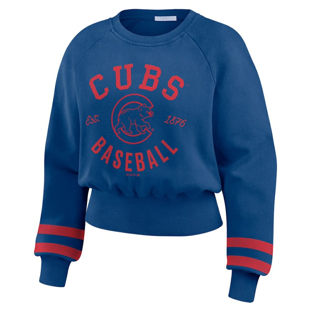 Chicago Cubs WEAR by Erin Andrews Women's Vintage Washed Cropped Pullover Sweatshirt - Royal