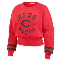 Cincinnati Reds WEAR by Erin Andrews Women's Vintage Washed Cropped Pullover Sweatshirt - Red