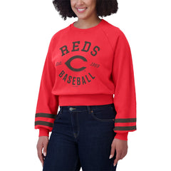 Cincinnati Reds WEAR by Erin Andrews Women's Vintage Washed Cropped Pullover Sweatshirt - Red