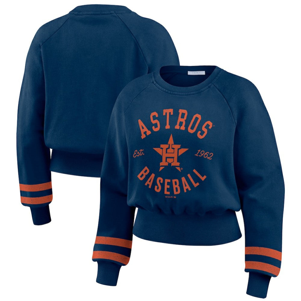 Houston Astros WEAR by Erin Andrews Women's Vintage Washed Cropped Pullover Sweatshirt - Navy