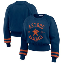 Houston Astros WEAR by Erin Andrews Women's Vintage Washed Cropped Pullover Sweatshirt - Navy