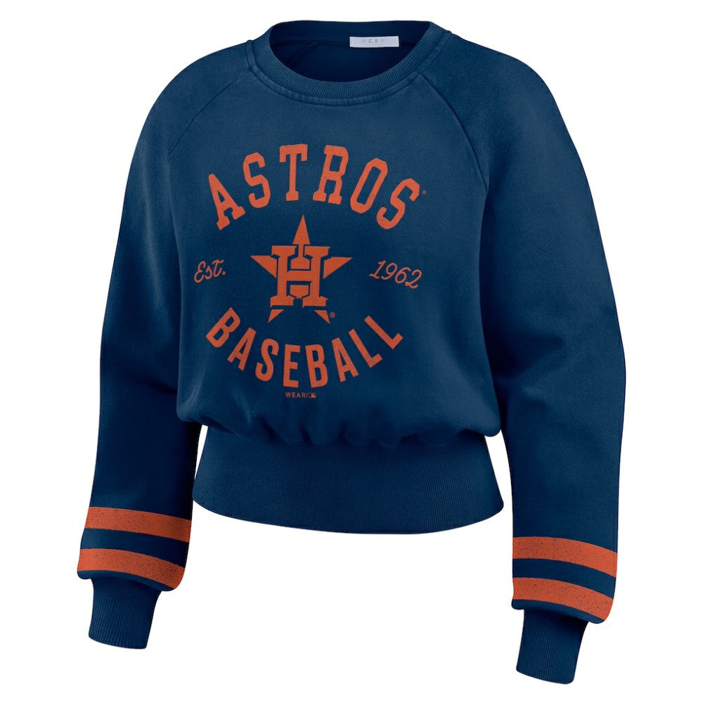 Houston Astros WEAR by Erin Andrews Women's Vintage Washed Cropped Pullover Sweatshirt - Navy