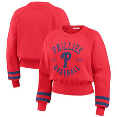 Philadelphia Phillies WEAR by Erin Andrews Women's Vintage Washed Cropped Pullover Sweatshirt - Red