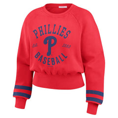 Philadelphia Phillies WEAR by Erin Andrews Women's Vintage Washed Cropped Pullover Sweatshirt - Red